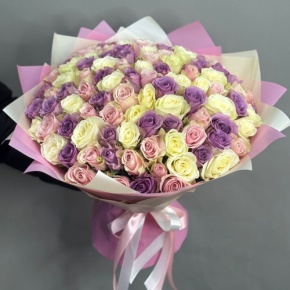 Букет из 101 розы пастельный микс (40 см) в Озерах