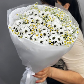 Букет "Понарошку" из хризантем сантини и ромашек в Озерах