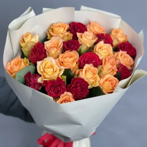 Букет "Прайм" из 25 роз Оранж и Эль Торо (50 см) в Озерах