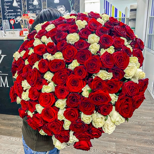 Букет 151 роза красный и белый микс (60 см) в Озерах